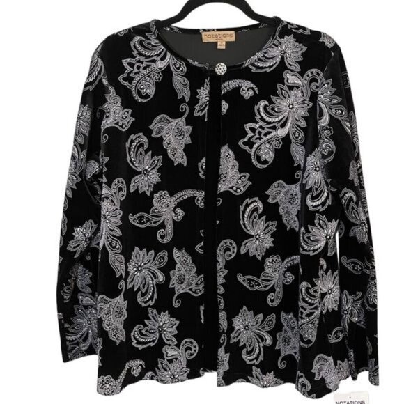 Floral Sweater 1X Black Metallic Witchy Classic Mature Boho Western Retro Preppy - Picture 1 of 14